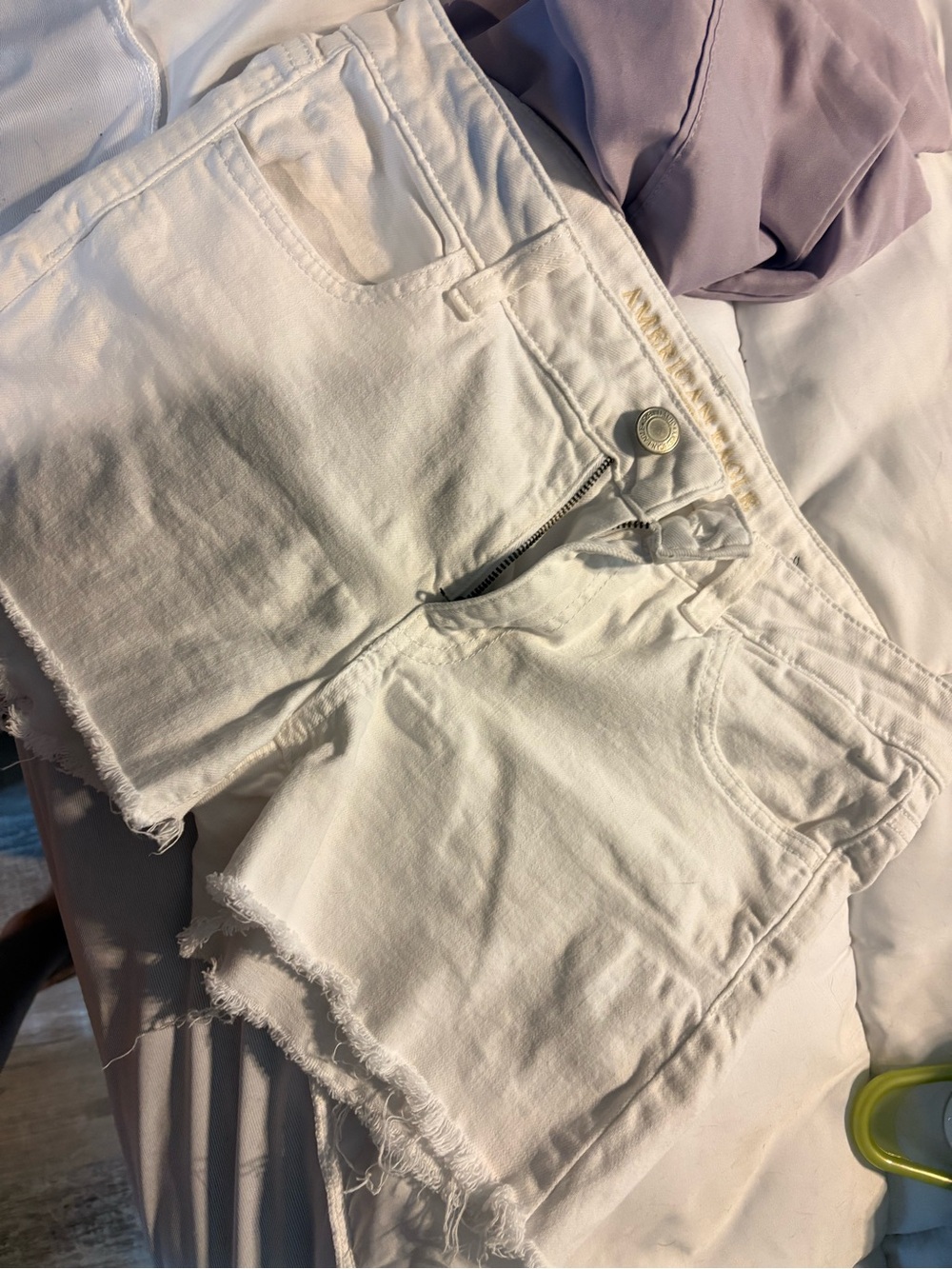 American Eagle White Frayed Hem Denim Shorts